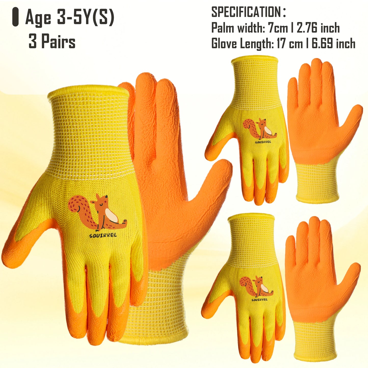 3 Pairs Kids' Gloves Latex Gloves in Various Colors and Cute Patterns for Outdoor Gardening Activities