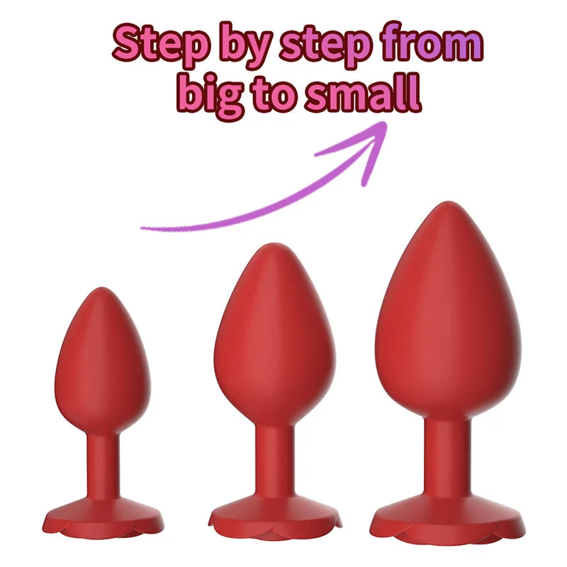 Rose Anal Plug 3 Size Silicone Butt Plugs Stimulator Anal Sex Toys Prostate Massager Anal Trainer Sex Toys for Men Women Couples