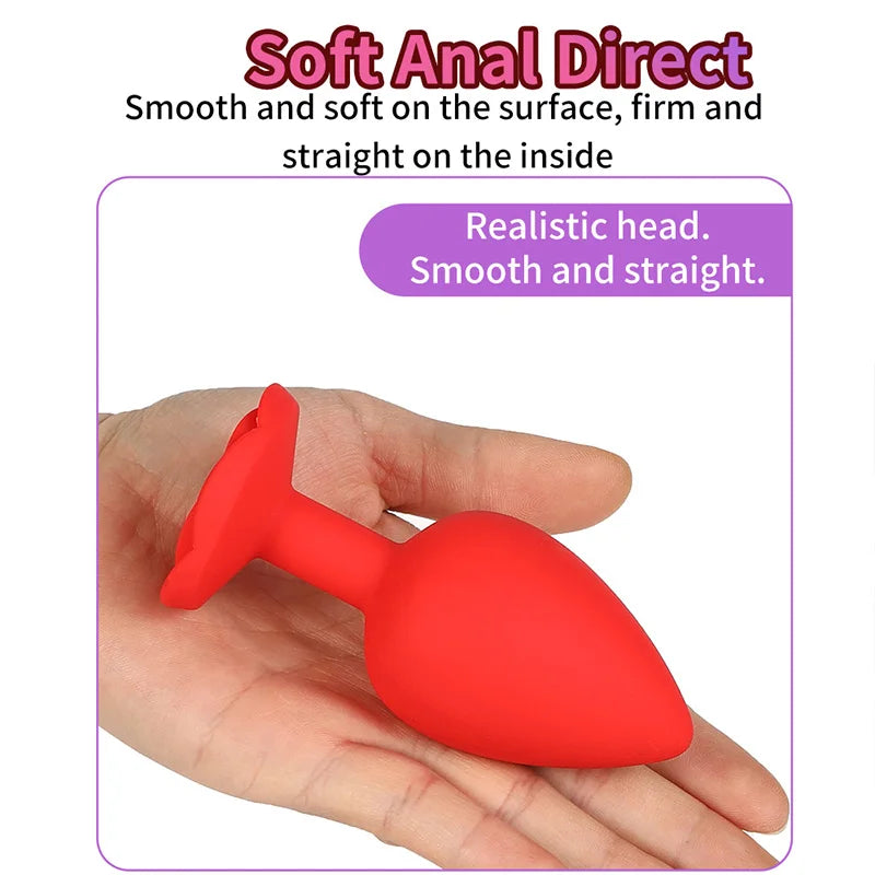 Rose Anal Plug 3 Size Silicone Butt Plugs Stimulator Anal Sex Toys Prostate Massager Anal Trainer Sex Toys for Men Women Couples