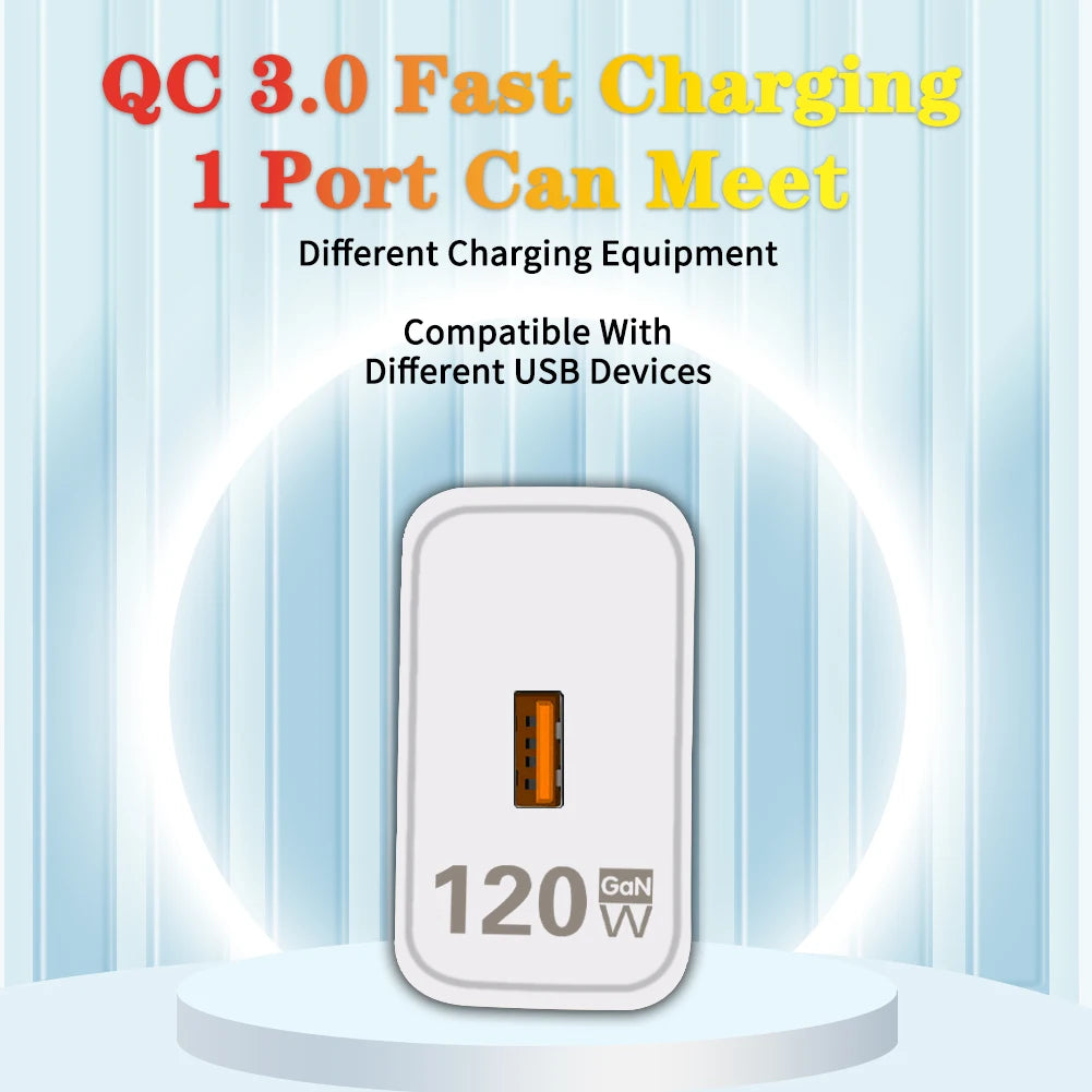 120W GaN USB Charger Fast Charging Quick Charge 3.0 Mobile Phone Charger For iPhone Samsung Xiaomi Huawei Charger Fast Charging