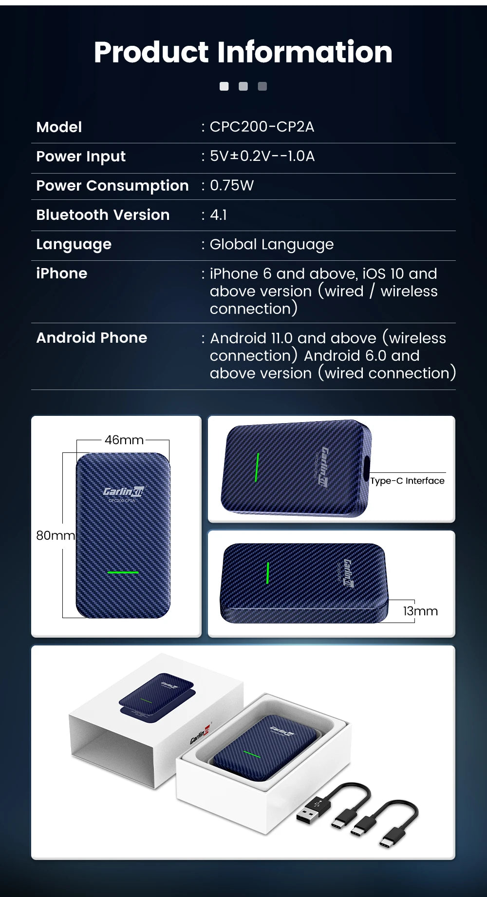 CarlinKit 5.0 Wireless CarPlay Android Auto Adapter 3 in 1 Wireless Car Adapter for Mazda Toyotal Peugeot Volvo Kia Spotify
