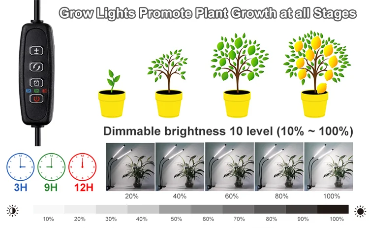 Desk LED Grow Light Plant Lights for Indoor Plants,Full Spectrum With Clip Plant Growing Lamp for Seed Start,Auto On Off Timing