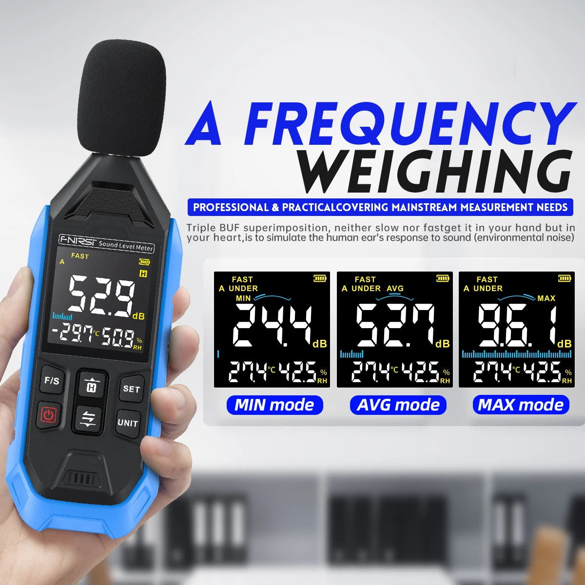 FNIRSI FDM01 Digital Noise Meter Sound Level Meter Handheld DB Meter 30~130dB Audio Measuring Instrument 600mah lithium Battery