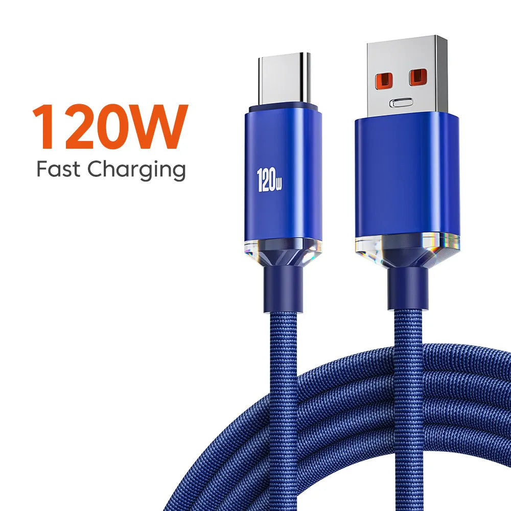 120W Fast Charge USB Type C 6A Quick Charge Cable For Samsung S23 Xiaomi 13 Realme Huawei Phone Fast Charging Cable Data Cables