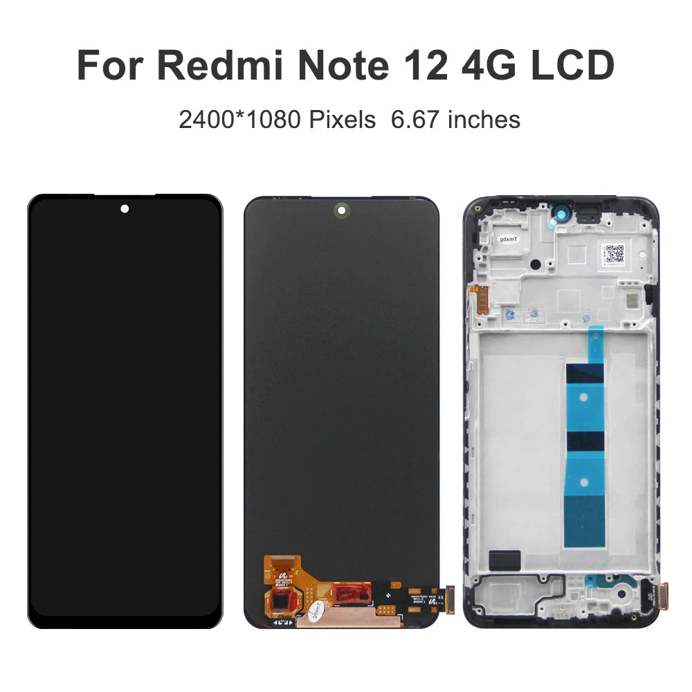 Screen for Xiaomi Redmi Note 12 4G 23021RAAEG 23021RAA2Y Lcd Display Digital Touch Screen with Frame for Redmi Note 12 4G Screen