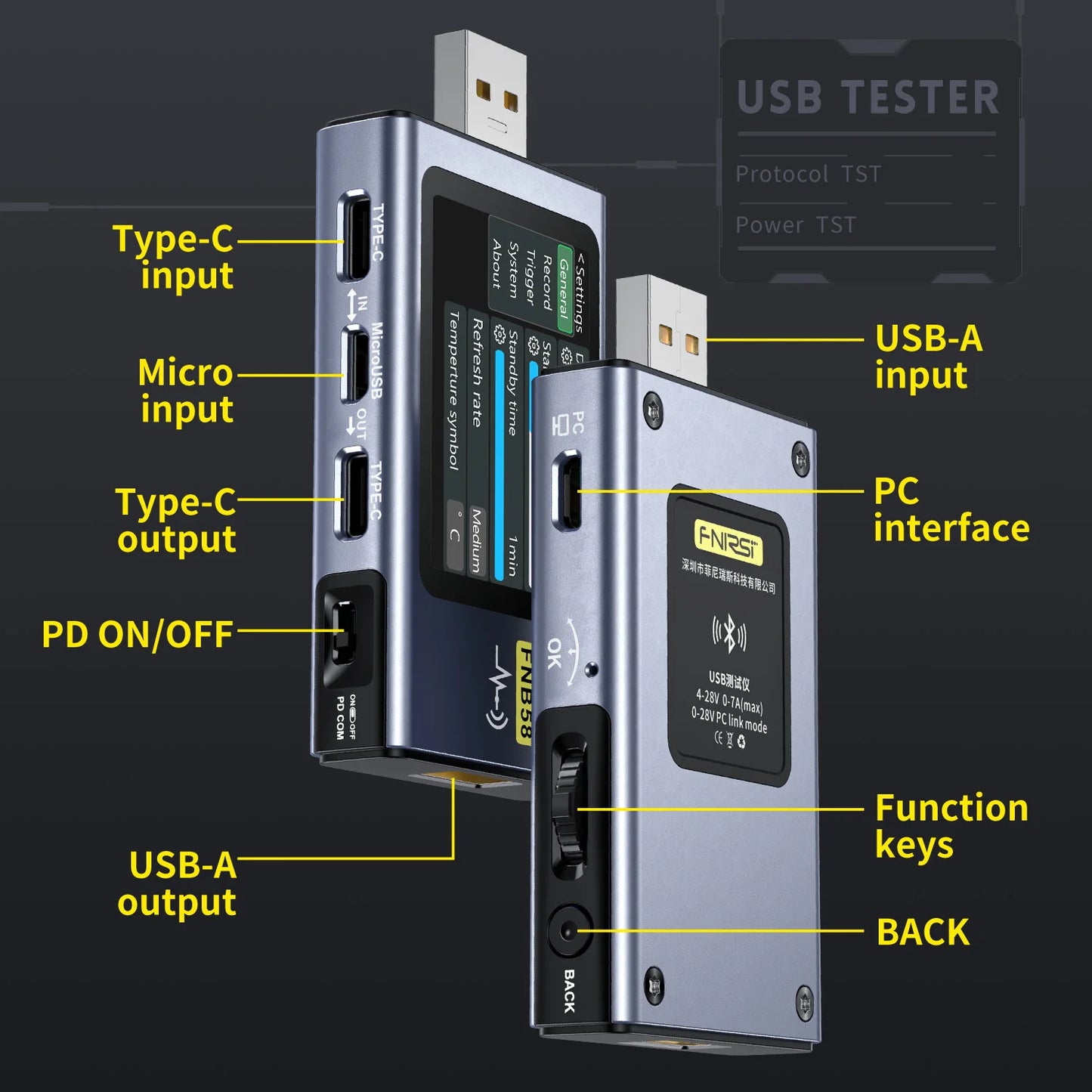 FNIRSI-FNB58 Digital Voltmeter Ammeter USB Tester TYPE-C Fast Charge Detection Trigger Capacity Measurement Ripple Measurement