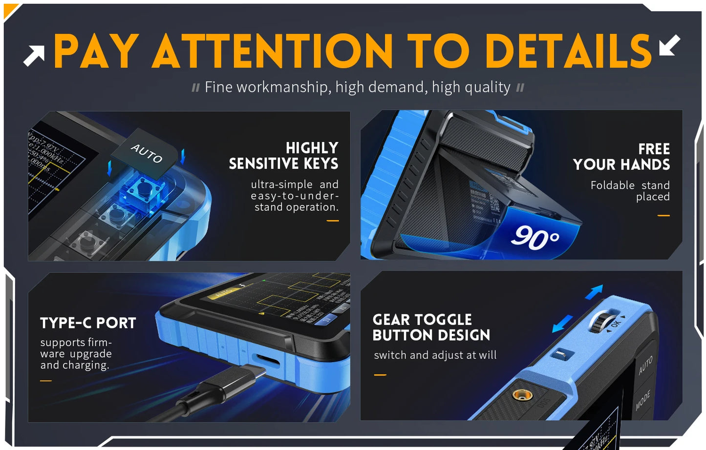 DSO153 Mini Handheld Digital Portable Signal Source 2-In-1 1MHz Bandwidth 5MSa/s Sampling Rate Electronics Repair Tools