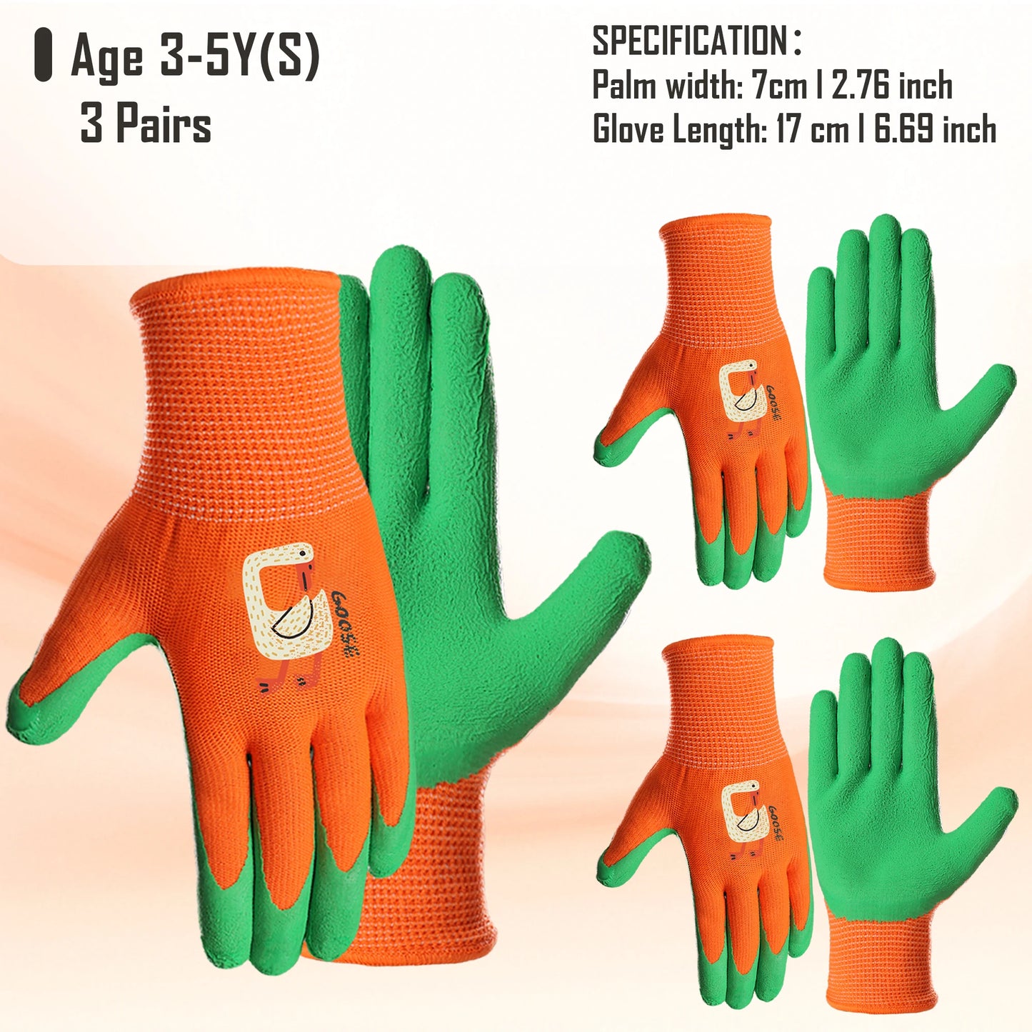 3 Pairs Kids' Gloves Latex Gloves in Various Colors and Cute Patterns for Outdoor Gardening Activities