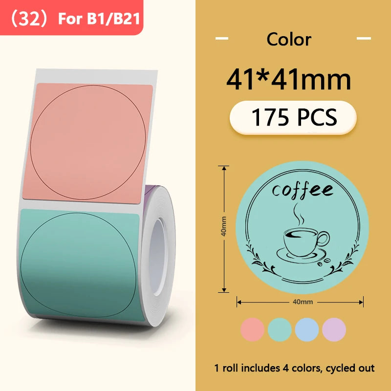 NIIMBOT Round Color B21/B203/B3S Label Machine Printing Paper Self-Adhesive Label Waterproof Oil Resistant Tear Resistant Label