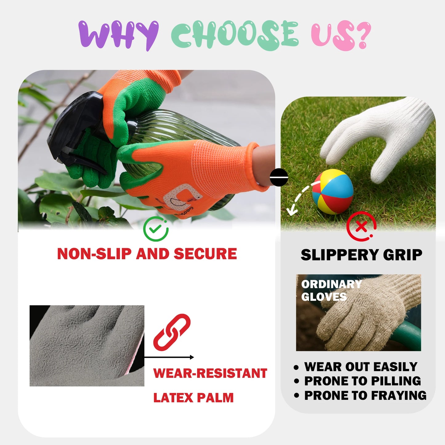 3 Pairs Kids' Gloves Latex Gloves in Various Colors and Cute Patterns for Outdoor Gardening Activities