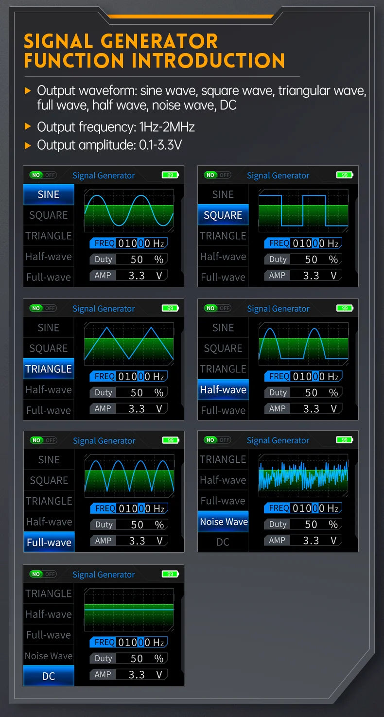 FNIRSI 2C23T 3IN1 Dual Channel Digital Oscilloscope Multimeter + Function Signal Generator 10MHZ*2 50MS/s AC DC 1000V 10A T-RMS