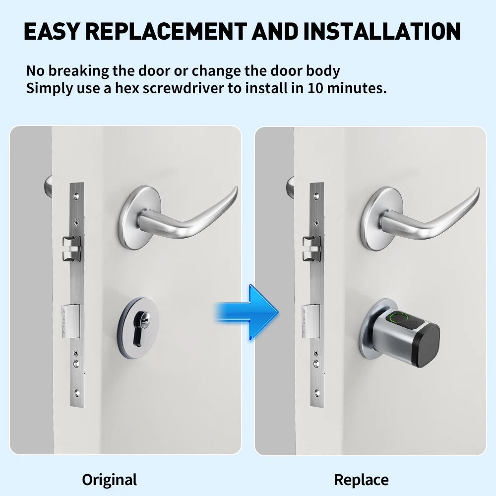 RAYKUBE V1 Adjustable TT Lock/ Tuya Bluetooth Smart Fingerprint Digital Cylinder Lock with APP/Password/RFID Card/Key  unlock