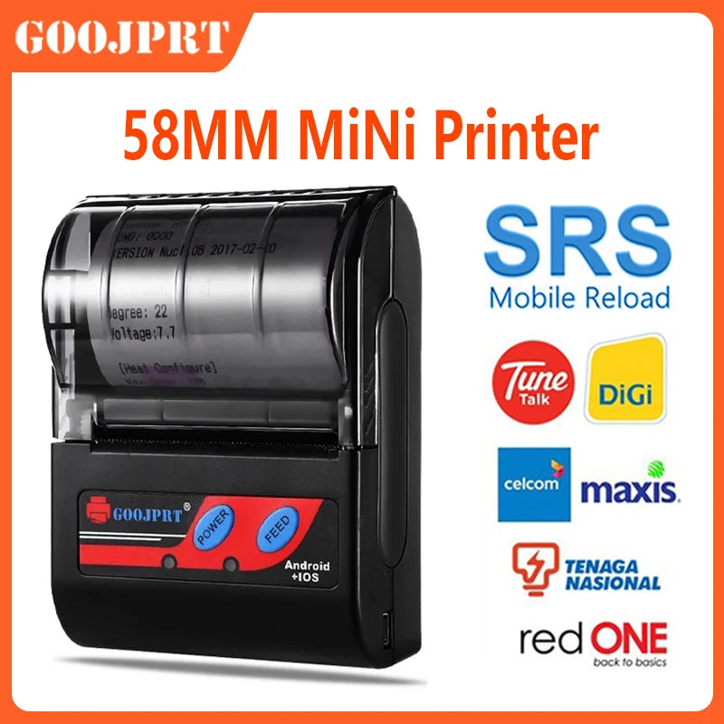 58mm PortableMini Sticker Printer Thermal Printer Receipt Ticket Printer Mobile Pocket Wireless Bluetooth Bill Android Phone PC