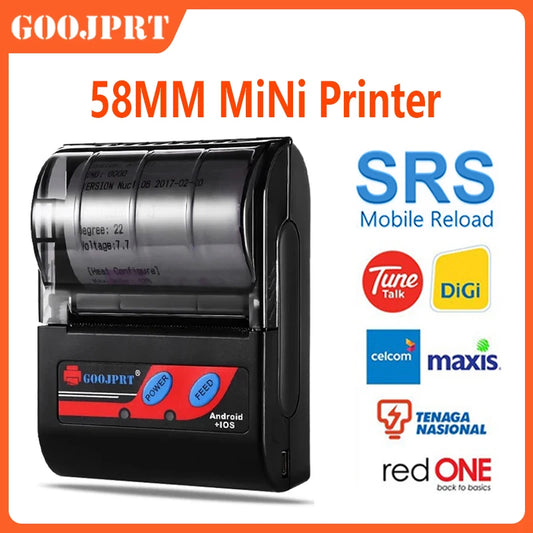 58mm PortableMini Sticker Printer Thermal Printer Receipt Ticket Printer Mobile Pocket Wireless Bluetooth Bill Android Phone PC