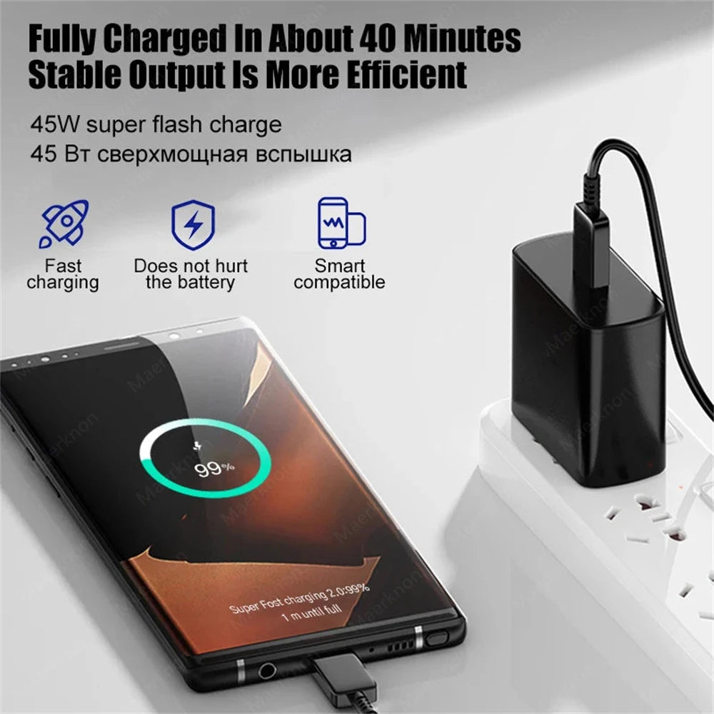 45W USB C Charger PD Super Fast Charger 3.28 ft Type C Cable Quick charge for Samsung Galaxy S23 S22 Ultra Note 10 Phone Charger