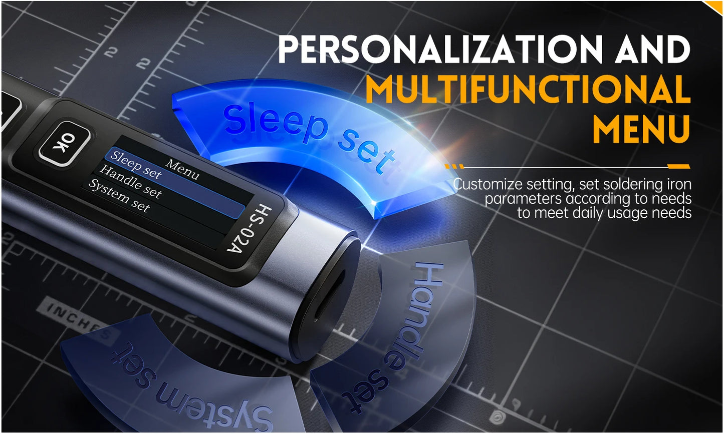 FNIRSI HS-02 Adjustable Temperature Soldering Iron DC 24V 100-450℃ Welding Solder Rework Station PD 100W Portable Repair Tool