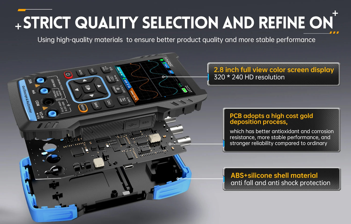 FNIRSI 2C23T Digital Oscilloscope Multimeter+ DDS Signal Generator 3-in-1 10MHz*2 50M Sample rate ACDC Voltage Diode 2MHz Output