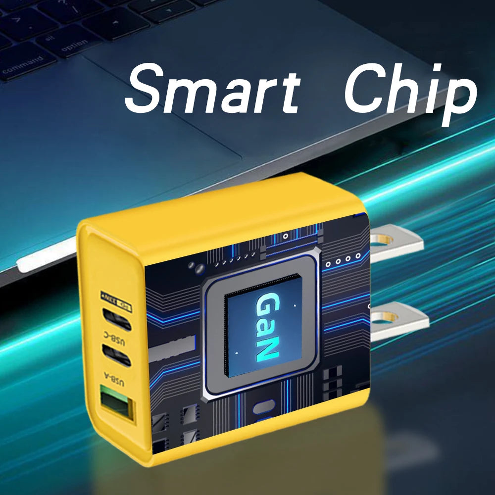 GaN 65W USB Charger Fast Charging Type C Mobile Phone Adapter For iPhone 16 15 14 Samsung Huawei Quick Charge 3.0 Wall Charger