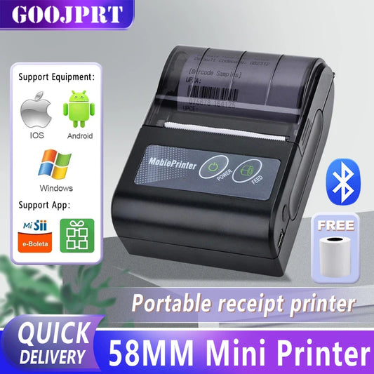 58mm Mini Portable Thermal Printer Receipt Ticket Printer Mobile Pocket Wireless Bluetooth Bill Android Phone PC Printe