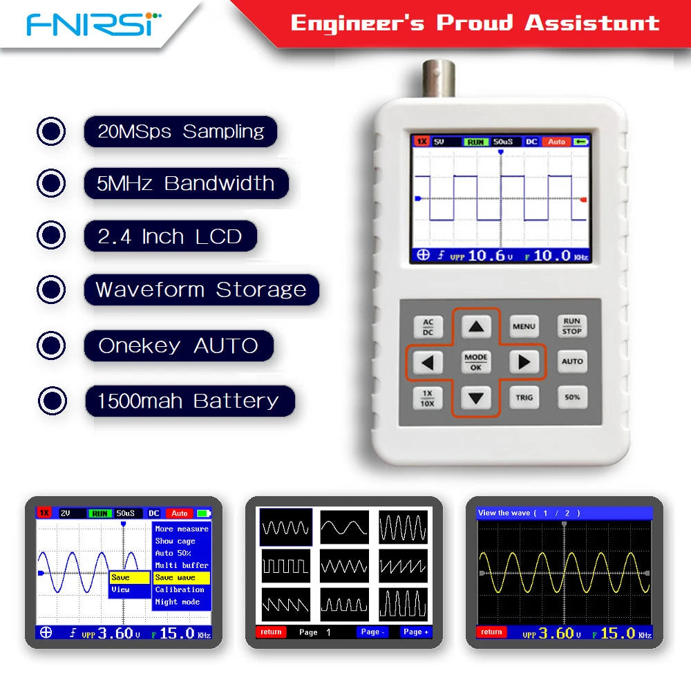FNIRSI DSO PRO Mini Digital Oscilloscope 5MHz Analog Bandwidth 20MSps Sampling Rate Support Waveform Storage Viewing