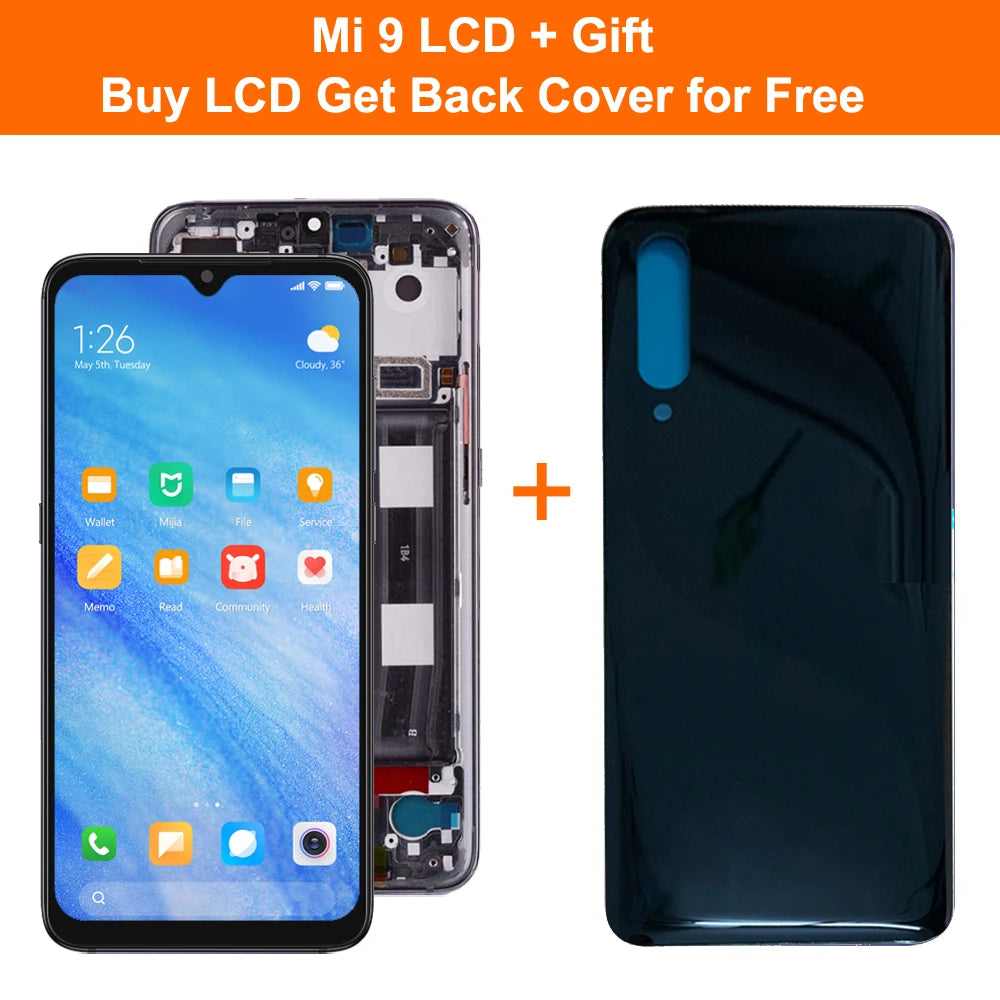 AMOLED For Xiaomi Mi 9 Mi9 LCD Display Touch Screen Digitizer Assembly With Frame For Xiaomi Mi9 M1902F1G Screen Replacement