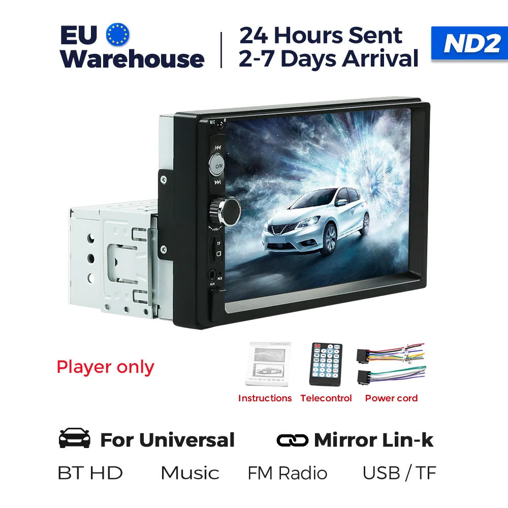 Universal 7 inch 1 Din Car Radio Stereo MP3 MP5 Multimedia Player Support SWC/AUX/BT/SD/USB/Mirrorlink/FM/RCA/HD Video/U disk