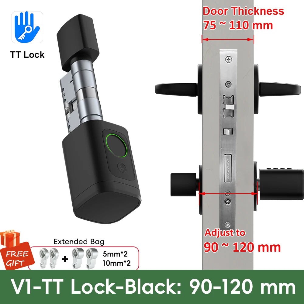 RAYKUBE V1 Adjustable TT Lock/ Tuya Bluetooth Smart Fingerprint Digital Cylinder Lock with APP/Password/RFID Card/Key  unlock