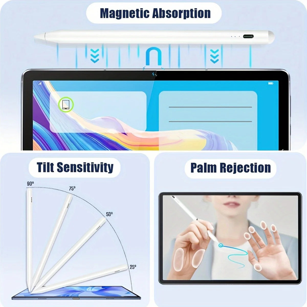 Stylus Pen for Apple iPad Android Tablet Pencil 2 Pro Air 3 4 5 M2 M3 M4 Mini 2024 2025 Find My in App Palm Rejection IOS Draw
