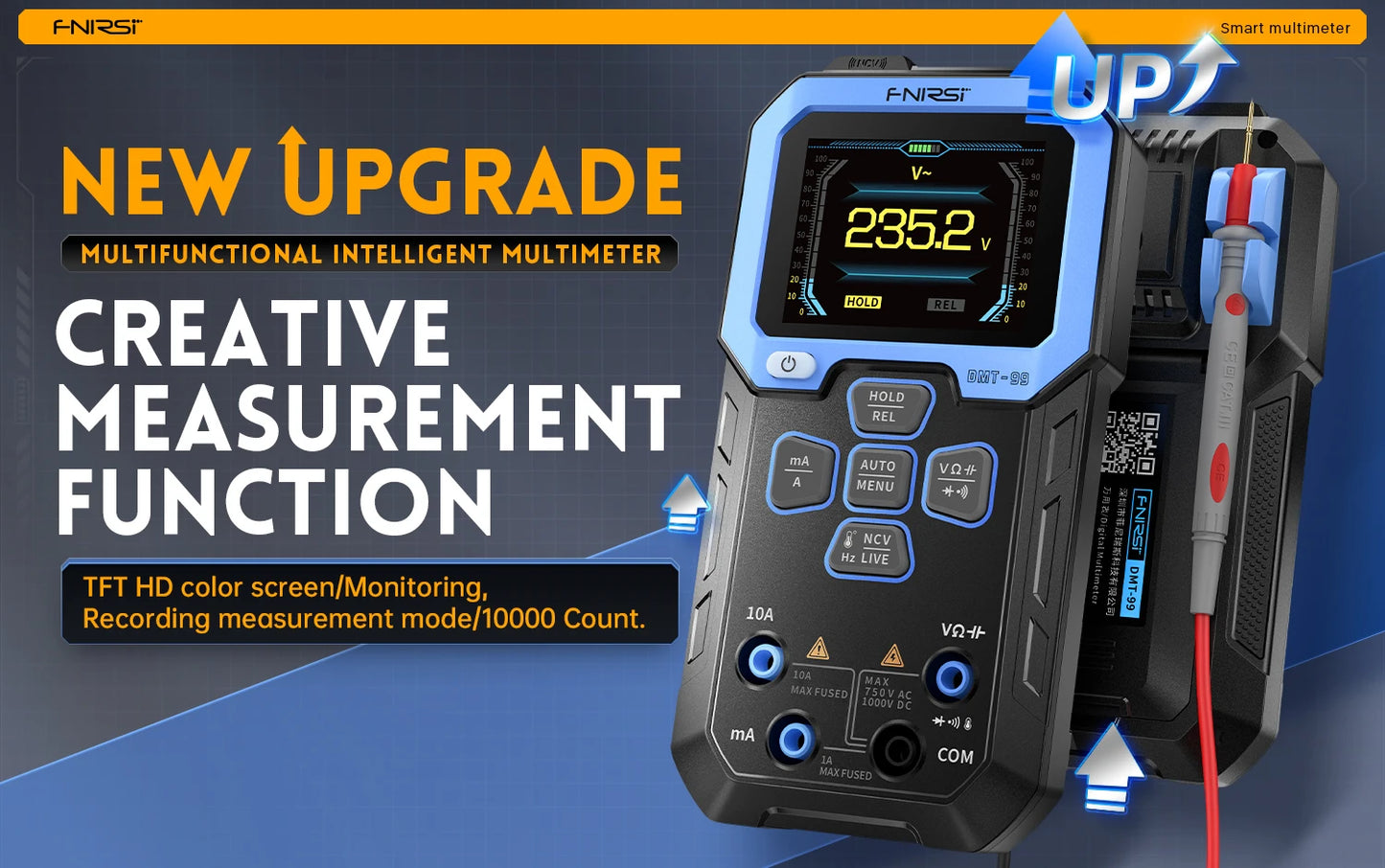 FNIRSI DMT-99 Digital Multimeter 9999 Counts Smart Professional Tester 1000V 10A True RMS Auto Range AC DC Ohm Hz Capacitance