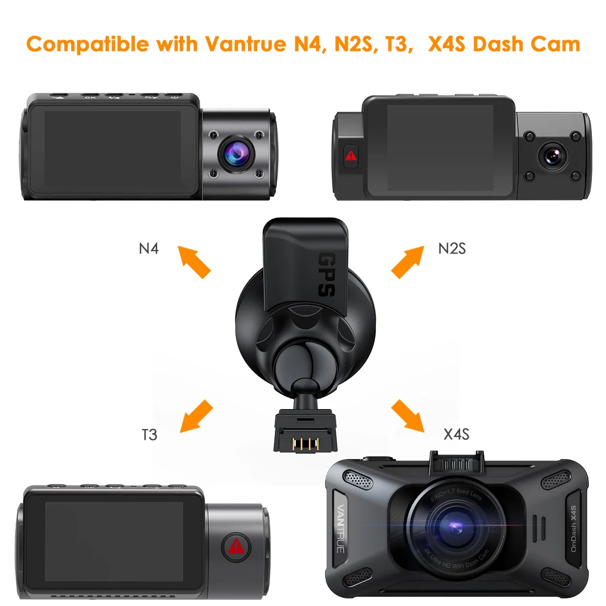 Vantrue Dash Cam GPS Receiver Module Type C&Mini USB Port Car Suction Cup Mount for Windows and Mac