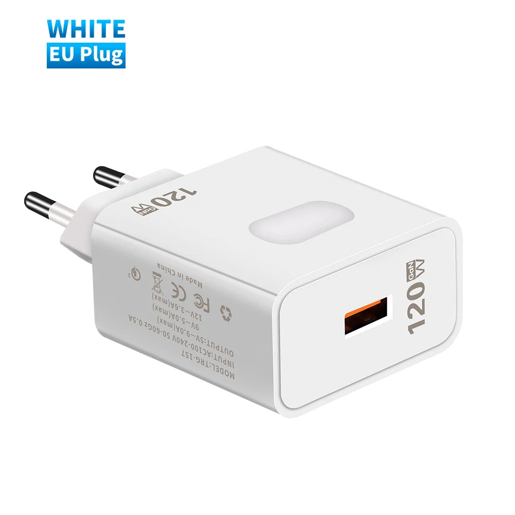 120W GaN USB Charger Fast Charging Quick Charge 3.0 Mobile Phone Charger For iPhone Samsung Xiaomi Huawei Charger Fast Charging