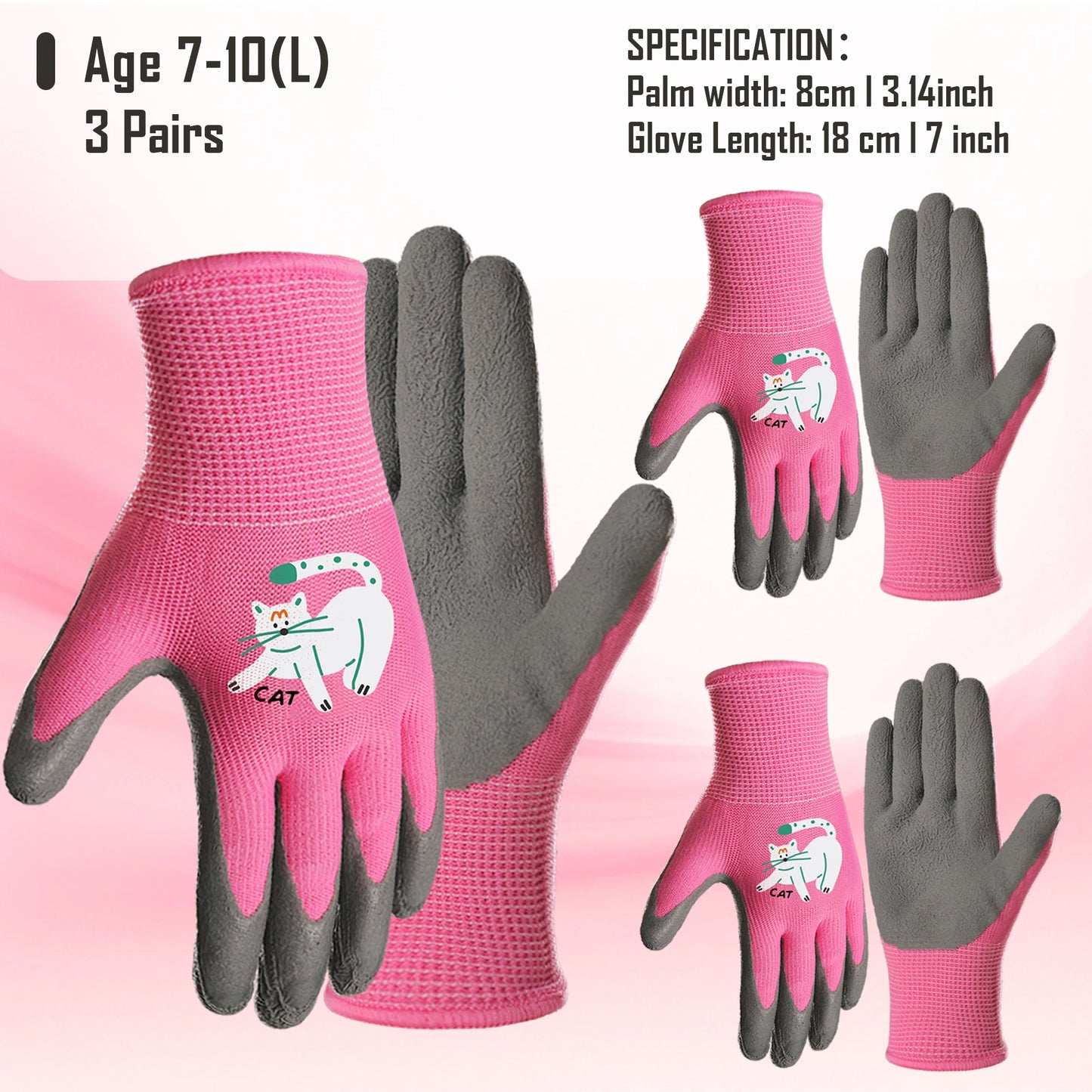 3 Pairs Kids' Gloves Latex Gloves in Various Colors and Cute Patterns for Outdoor Gardening Activities