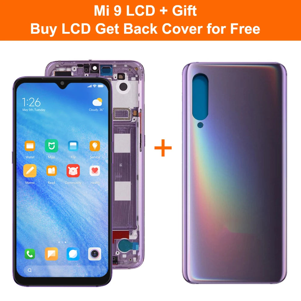 AMOLED For Xiaomi Mi 9 Mi9 LCD Display Touch Screen Digitizer Assembly With Frame For Xiaomi Mi9 M1902F1G Screen Replacement