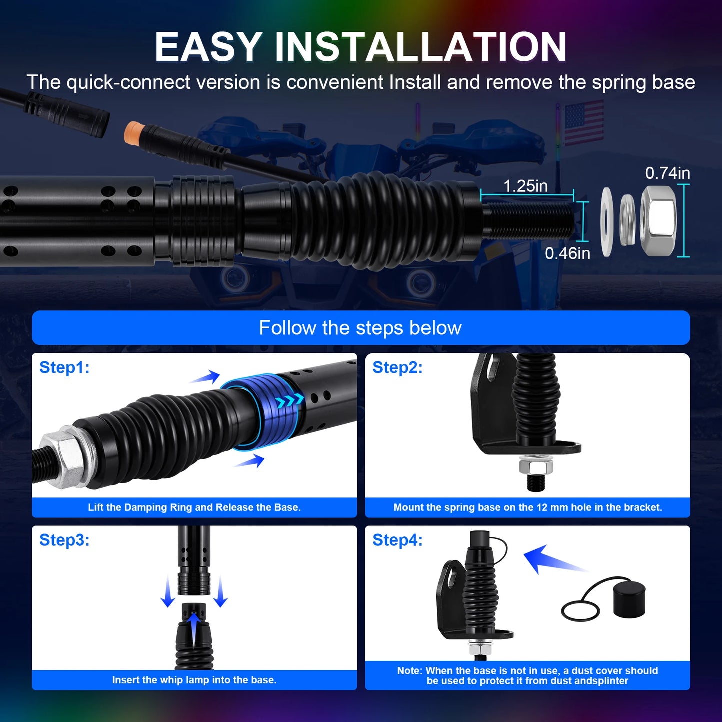 2FT LED Whip Lights Lighted Antenna Whips For ATV UTV Polaris RZR Off Road Truck Sand Buggy Dune Flagpole Lamp