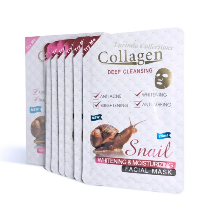 5 In 1 Collagen Snail Face Serum + Clay Mask + Whitening Cream + Beauty Soap + 10Pcs Facial Sheet Masks