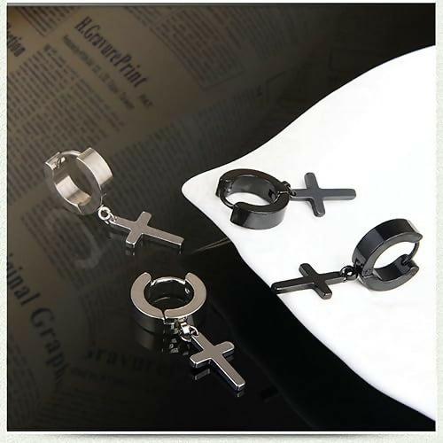 Fashion Black Cross Earring Stud For Men & Women Crucifix