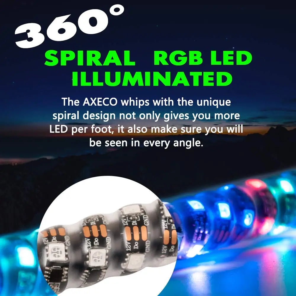 2FT LED Whip Lights Lighted Antenna Whips For ATV UTV Polaris RZR Off Road Truck Sand Buggy Dune Flagpole Lamp