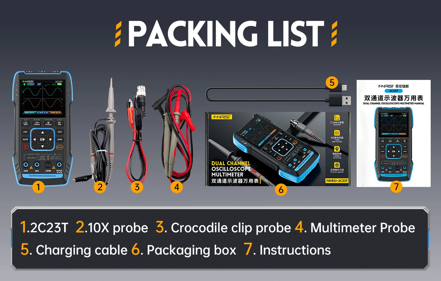 FNIRSI 2C23T Handheld Digital Oscilloscope Multimeter + Function Signal Generator  2023 Latest 3IN1 Dual Channel 10MHZ*2 50MS/s