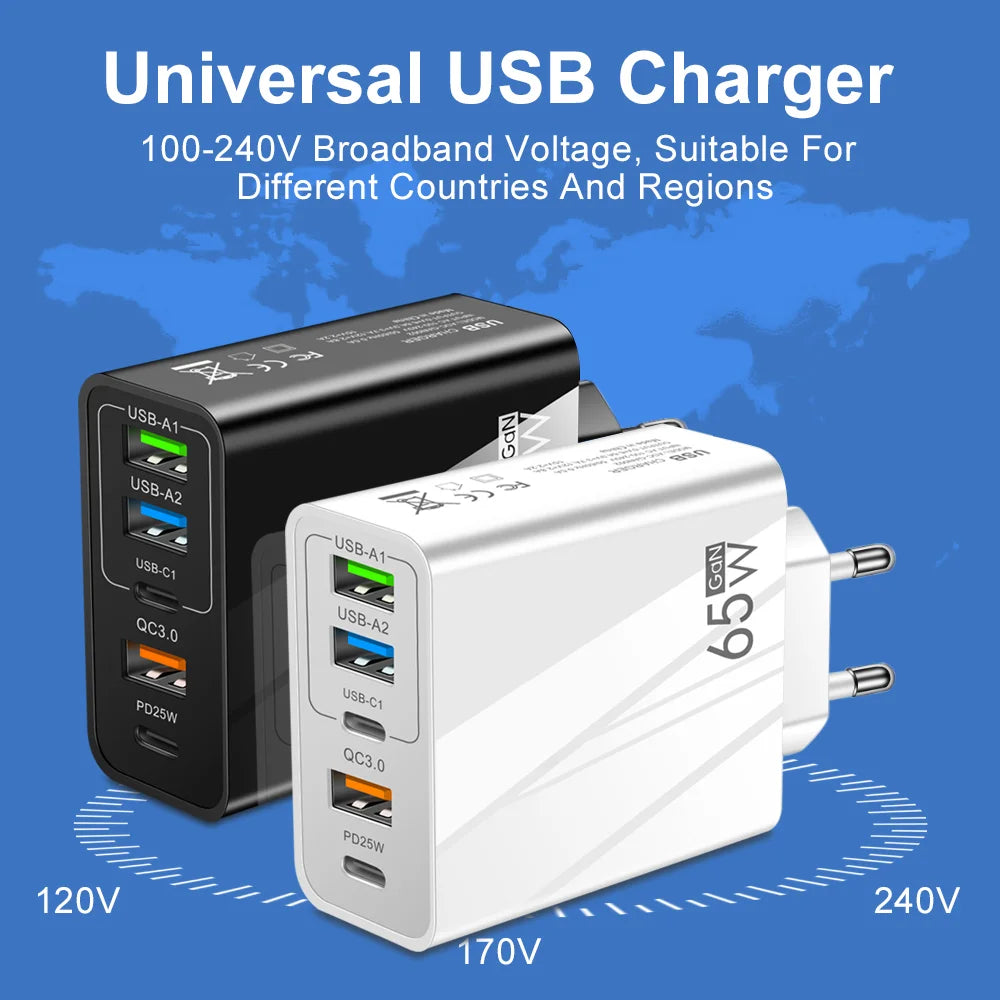 3.1A GaN USB Charger Quick Charge3.0 PD20W Type C Fast Charging Phone Charger For iPhone Xiaomi Samsung EU/US Plug Wall Charger