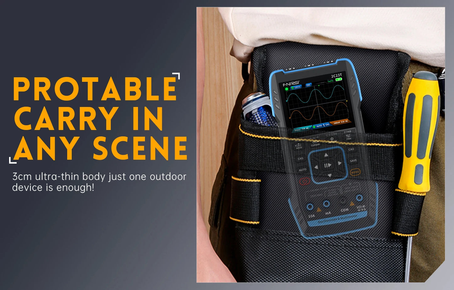 FNIRSI 2C23T Handheld Digital Oscilloscope Multimeter + Function Signal Generator  2023 Latest 3IN1 Dual Channel 10MHZ*2 50MS/s