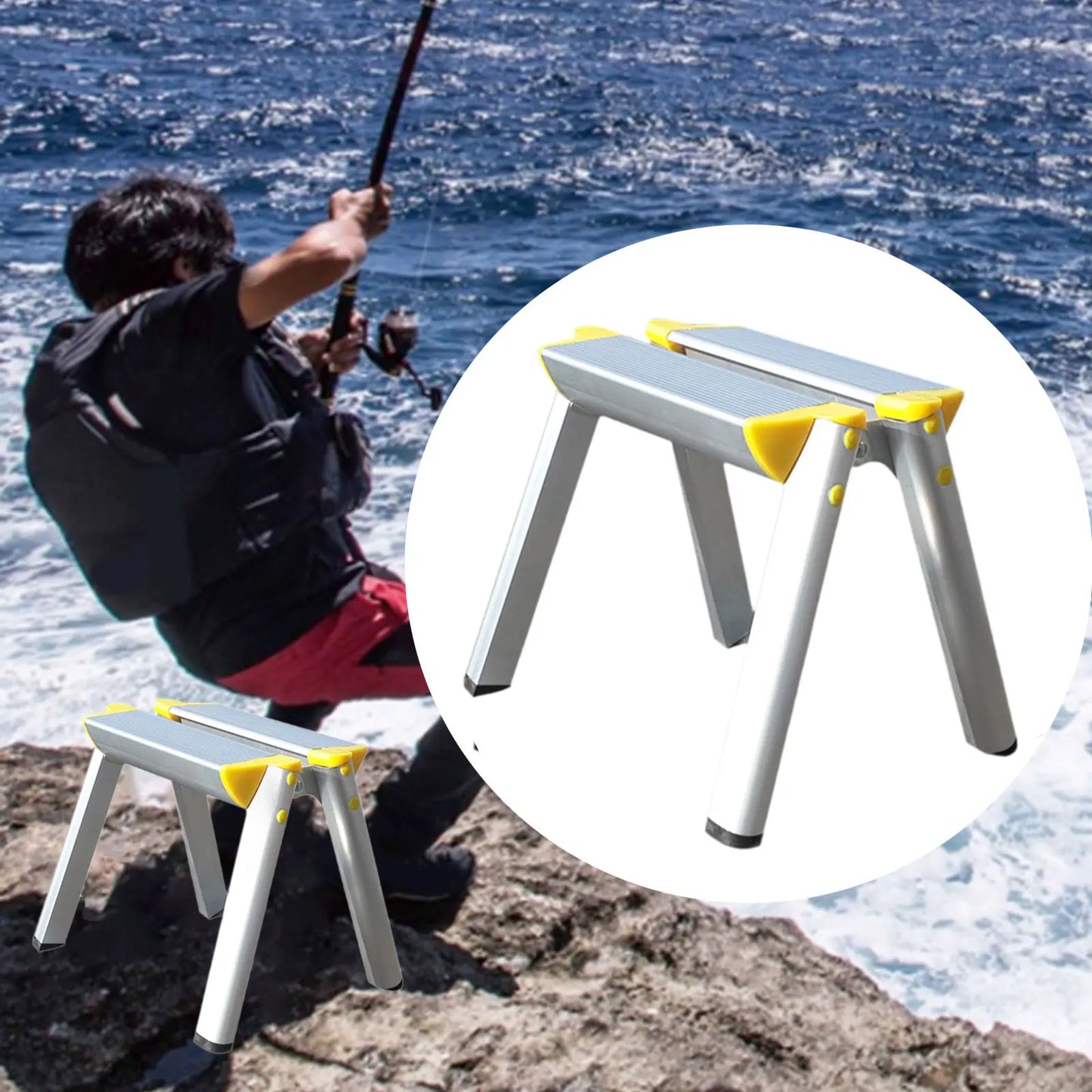 Folding Ladder Multiuse Home Use Ladder Nonslip Step Stool Aluminum Alloy Wide Step Portable Fishing Stool for Home Office Shop