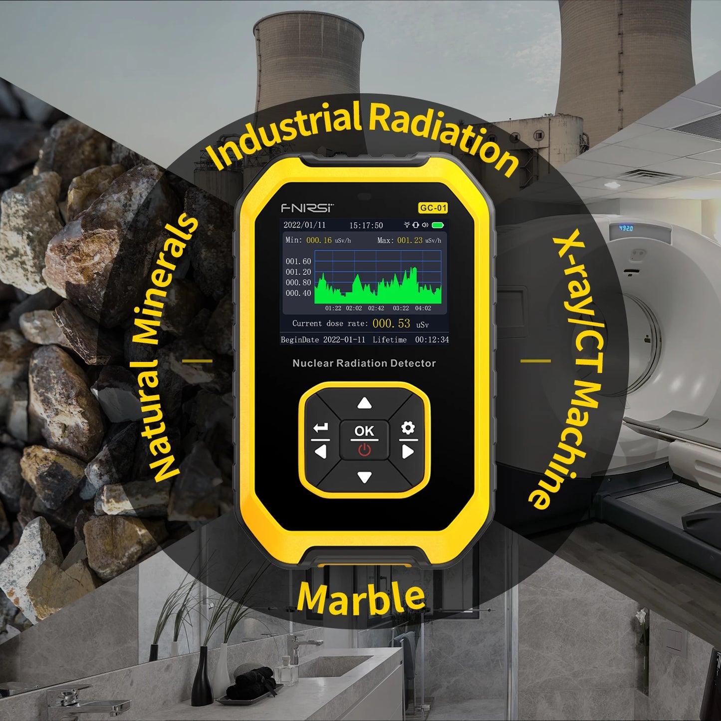 FNIRSI GC-01 Geiger Counter Nuclear Radiation  Personal Dosimeter Detectors X-ray Beta Gamma Detector Radioactive Tester