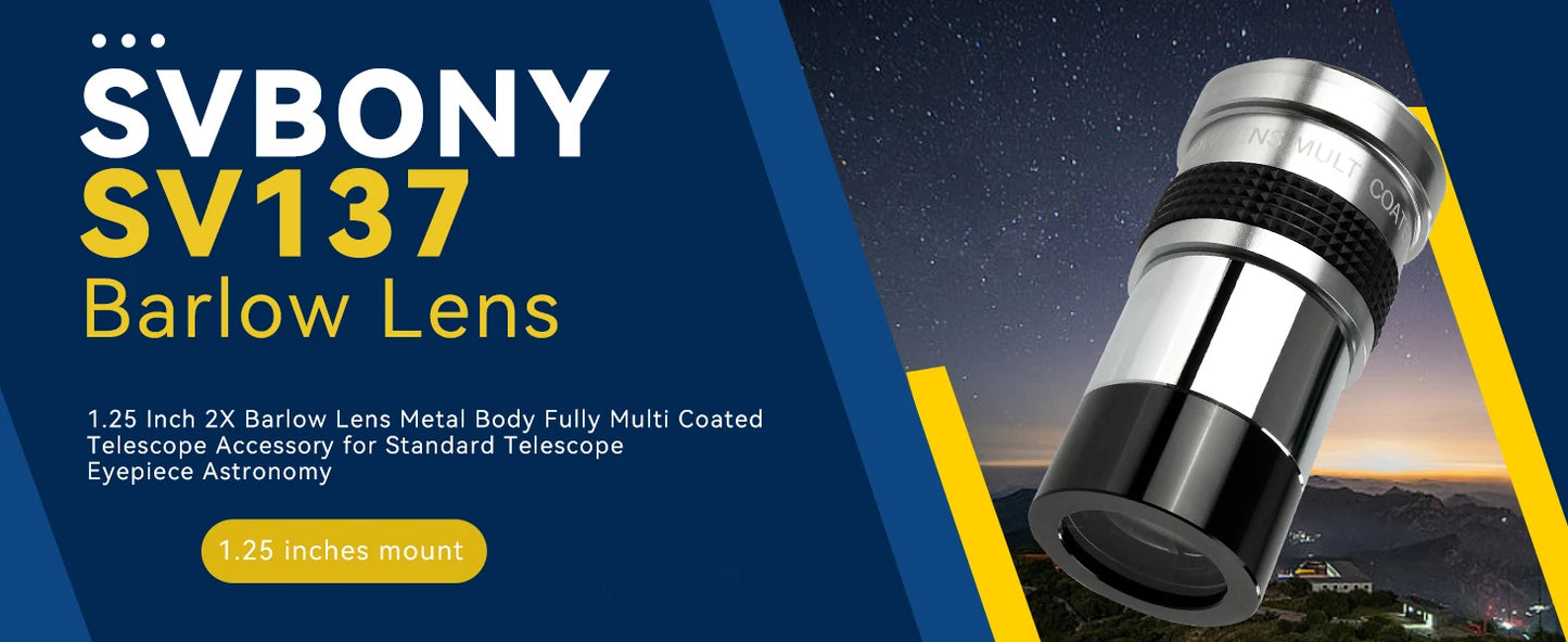 SVBONY SV137 1.25 Inch 2X/3X Barlow Lens Metal Body Fully Multi Coated Telescope Accessory for telescope eyepiece astronomy