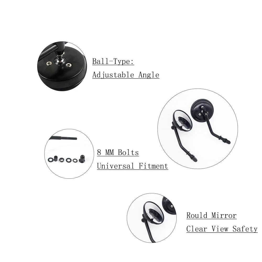 M8 Motorcycle Rearview Mirror Retro Rear Mirrors Round Side Mirrors For Harley Dyna Bobber Chopper Sportster Old School Touring