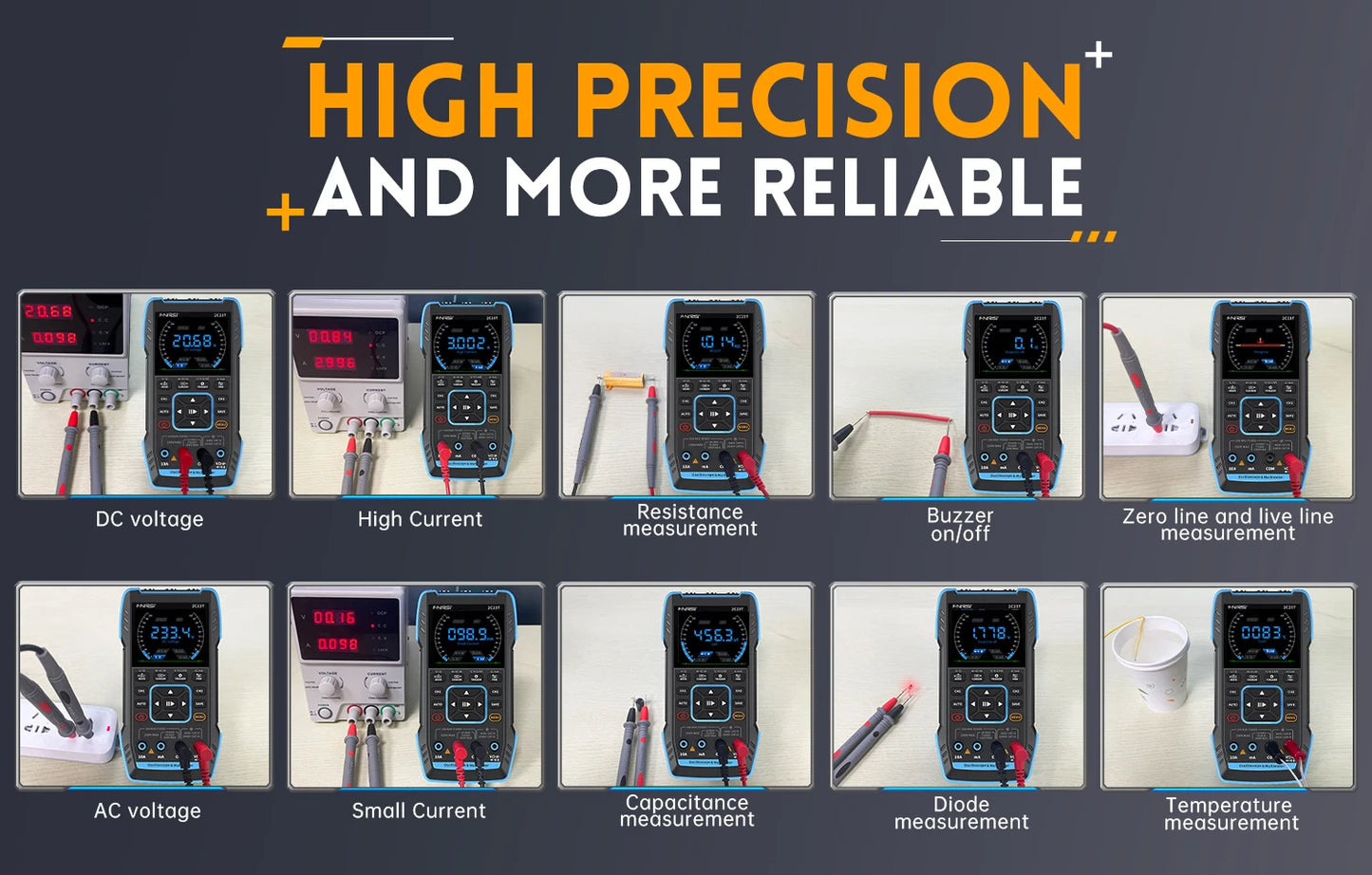 FNIRSI 2C23T Handheld Digital Oscilloscope Multimeter + Function Signal Generator  2023 Latest 3IN1 Dual Channel 10MHZ*2 50MS/s
