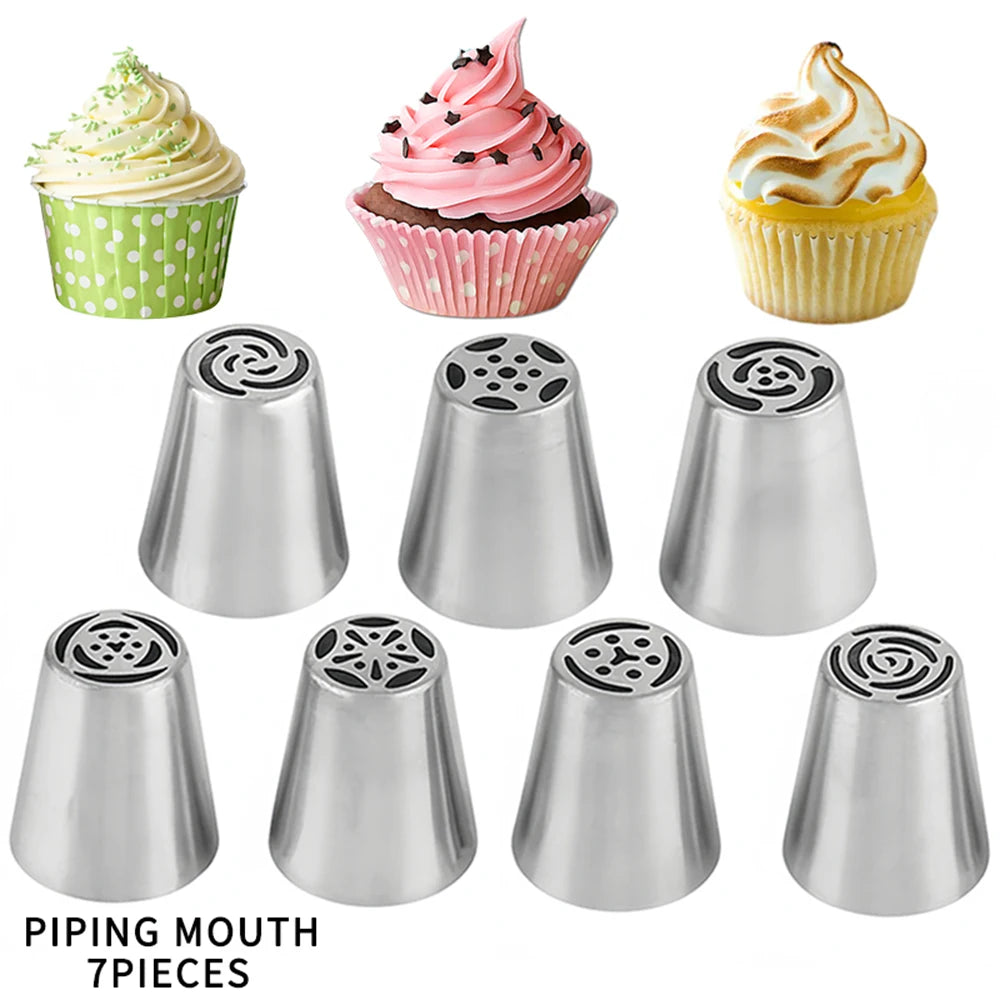 7PCS Russian Decorating Nozzle Set 430 Stainless Steel Reusable Cake Cecorating Tools Baking Supplies Pastry nozzles