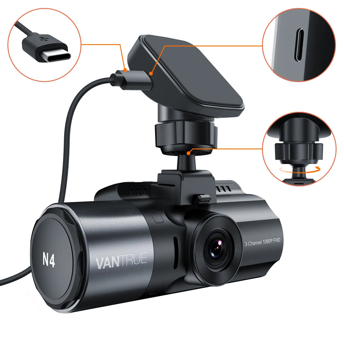 Vantrue E Series N4 N2S X4S N2pro Dash Cam GPS Receiver Module Type C USB & Mini USB Port Adhesive Mount for Windows and Mac