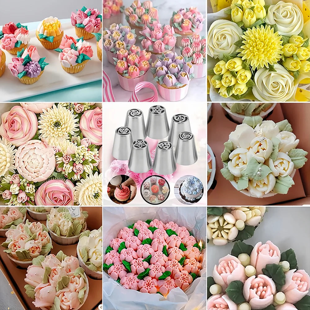 7PCS Russian Decorating Nozzle Set 430 Stainless Steel Reusable Cake Cecorating Tools Baking Supplies Pastry nozzles