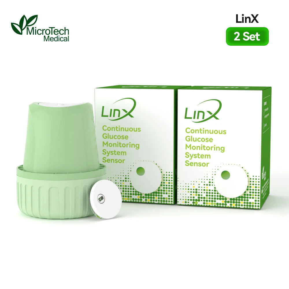 2PCS Microtech LinX Continuous Glucose Monitor System CGM 24H Real-Time Blood Sugar Tracking Sensor for Diabetes Management