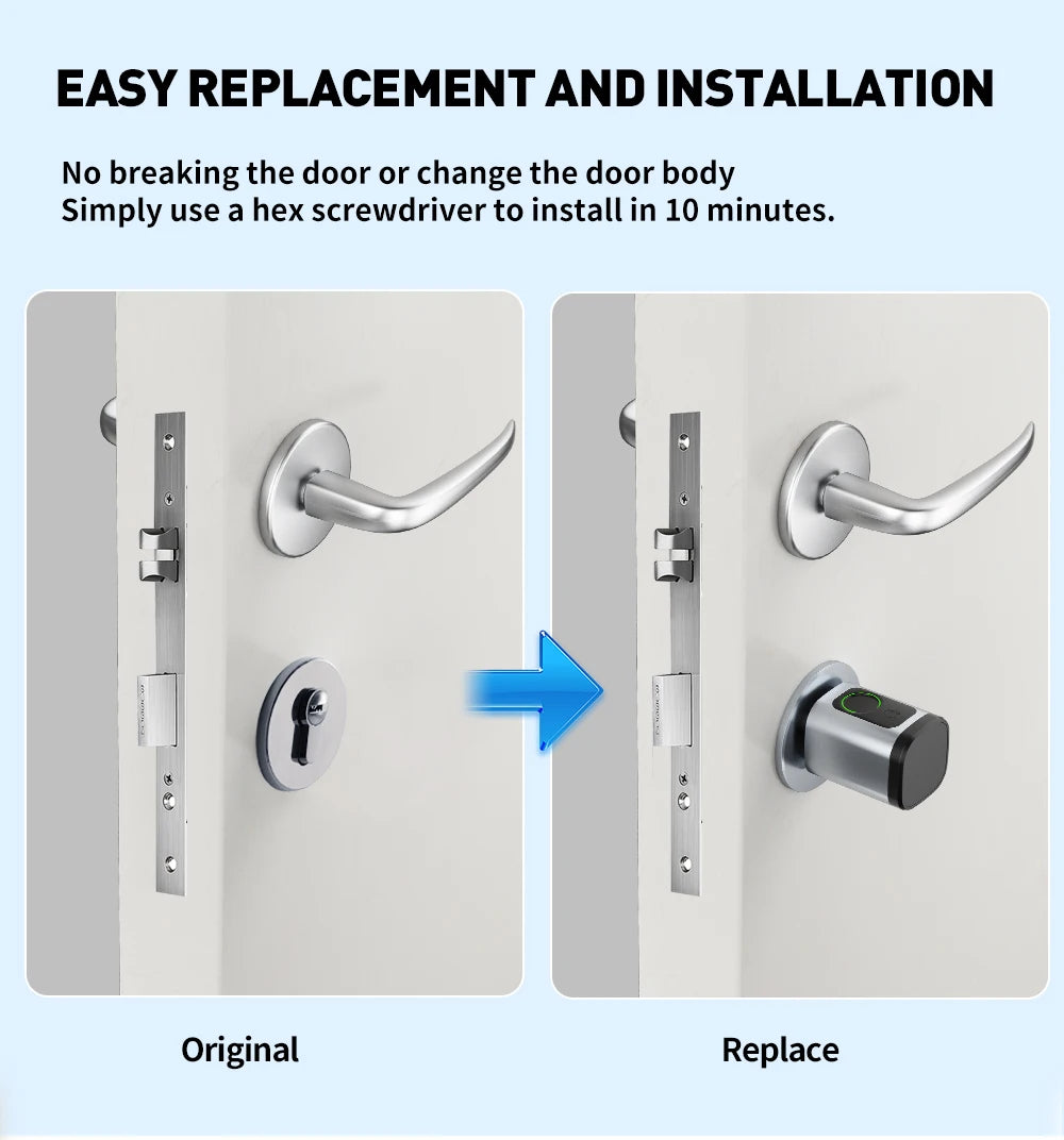 RAYKUBE V1 Adjustable TT Lock/ Tuya Bluetooth Smart Fingerprint Digital Cylinder Lock with APP/Password/RFID Card/Key  unlock